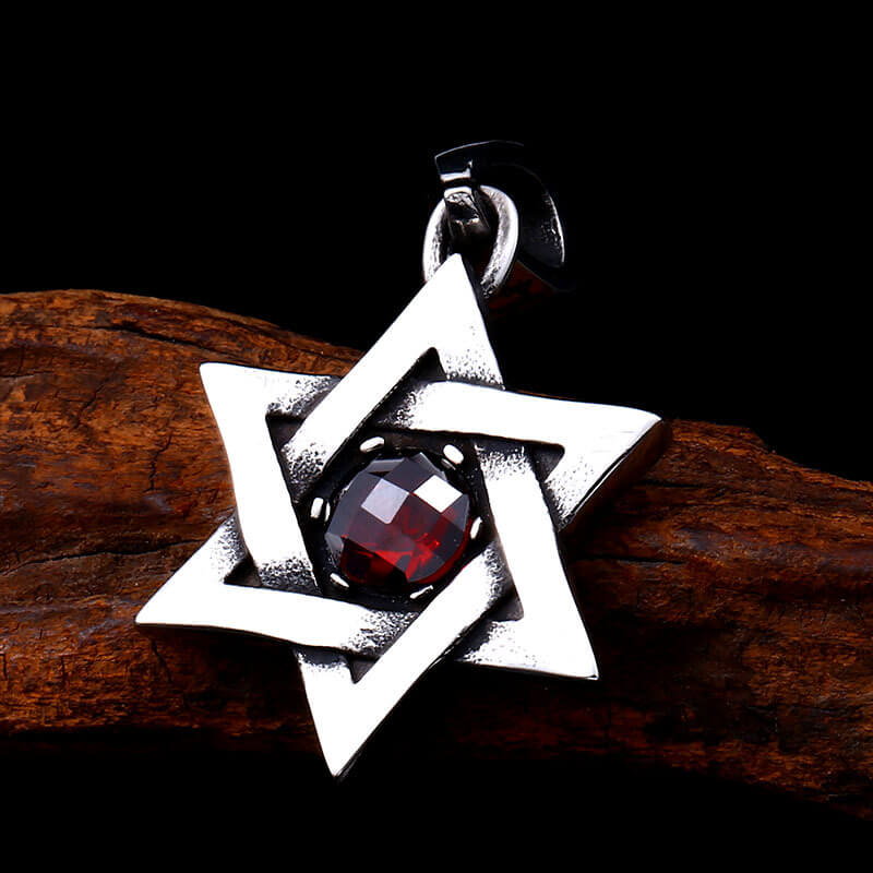 Gothic Gem-set Star Of David Stainless Steel Pendant 02 red | Gthic.com