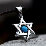 Gothic Gem-set Star Of David Stainless Steel Pendant 04 blue | Gthic.com