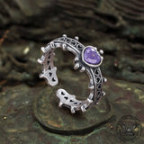 Gothic Heart Zircon Inlaid Crown Sterling Silver Open Ring | Gthic.com