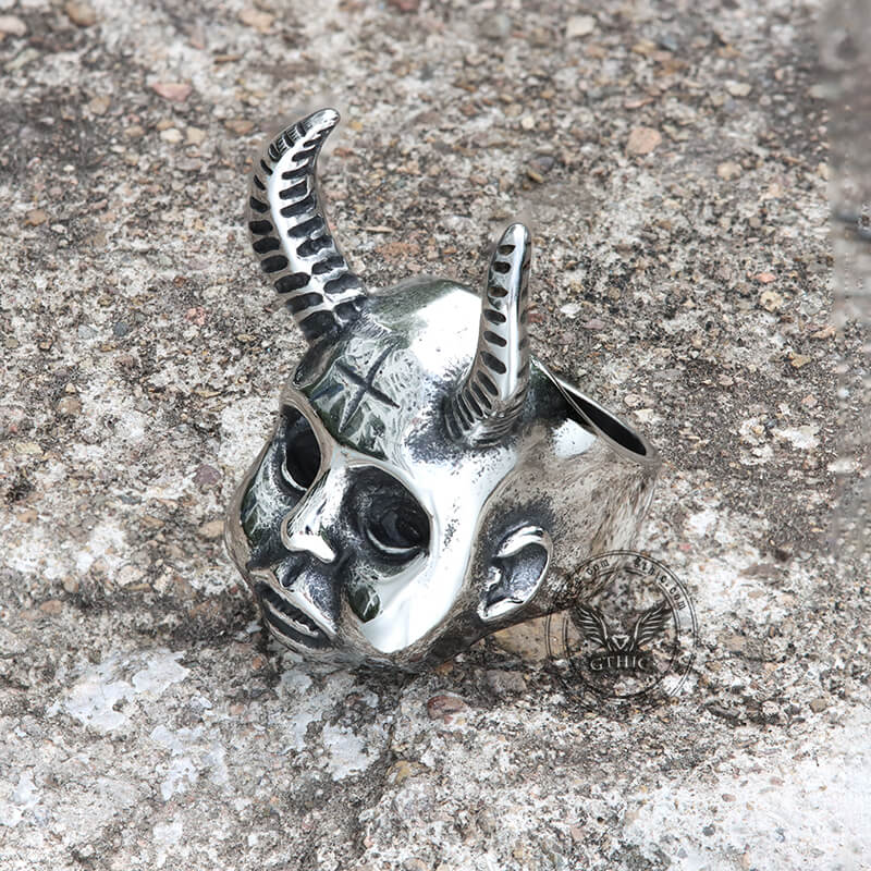 Gothic Horned Devil Baby Stainless Steel Ring | Gthic.com