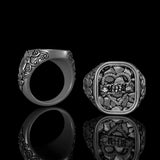 Gothic Pattern Nameplate Sterling Silver Ring | Gthic.com
