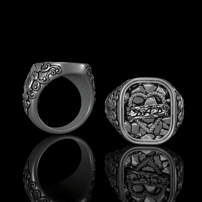 Gothic Pattern Dad Nameplate Sterling Silver Ring 01 | Gthic.com