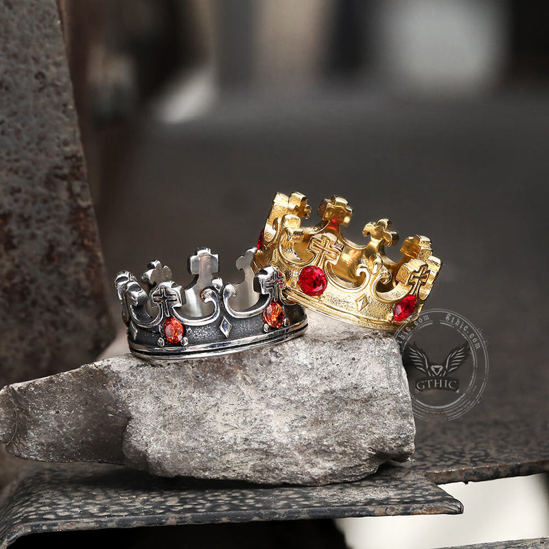 Gothic Roman Gemstone Crown Stainless Steel Ring