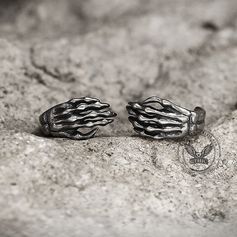 Gothic Skull Hand Bone Sterling Silver Stud Earrings | Gthic.com