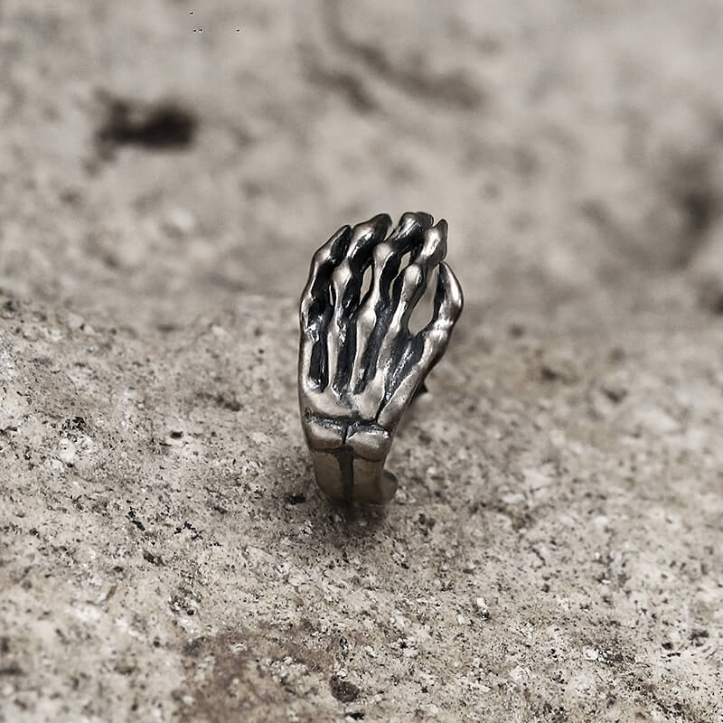Gothic Skull Hand Bone Sterling Silver Stud Earrings | Gthic.com