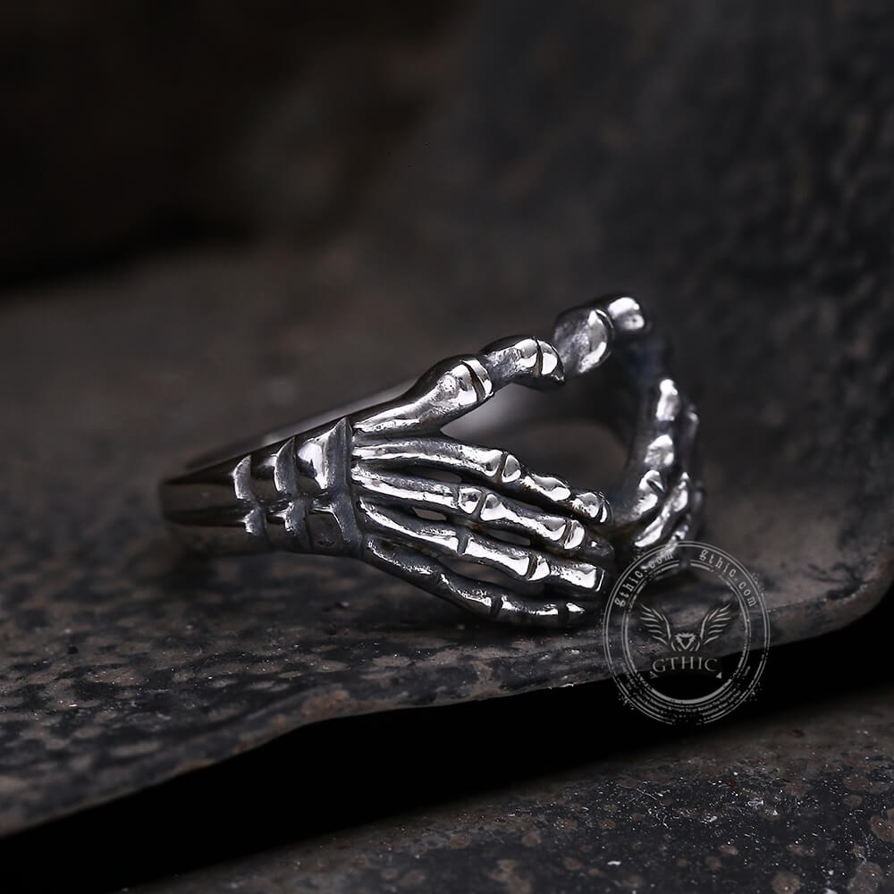 Gothic Skull Hand Heart Shaped Stainless Steel Ring | Gthic.com