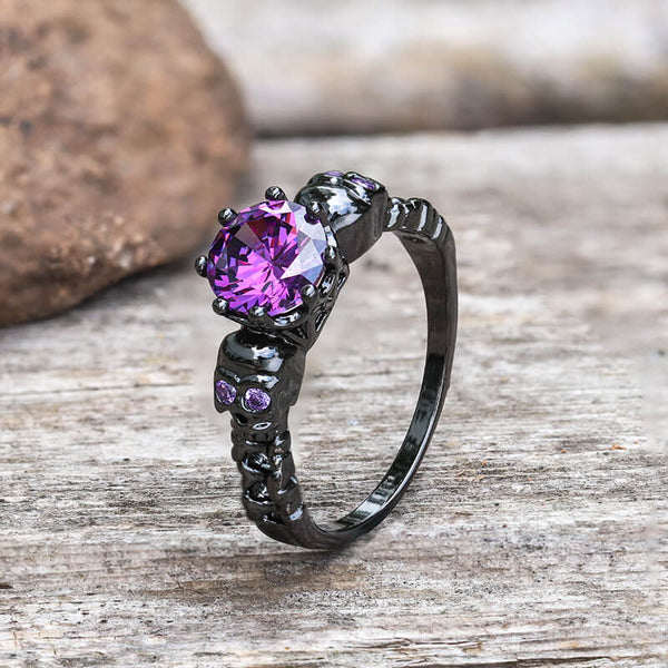 Gothic Skull Purple Zircon Brass Ring | Gthic.com