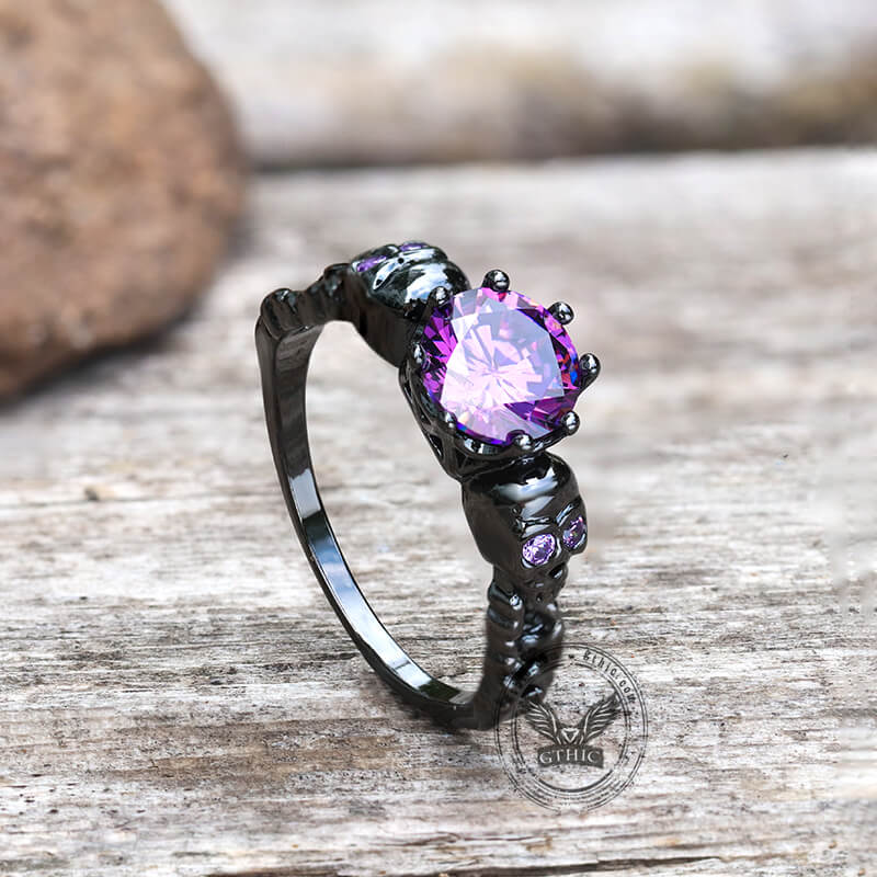 Gothic Skull Purple Zircon Brass Ring | Gthic.com