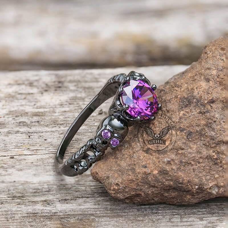 Gothic Skull Purple Zircon Brass Ring | Gthic.com