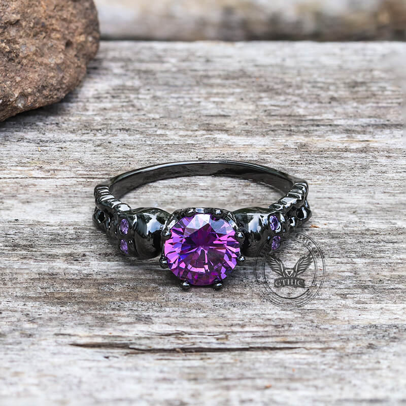 Gothic Skull Purple Zircon Brass Ring | Gthic.com