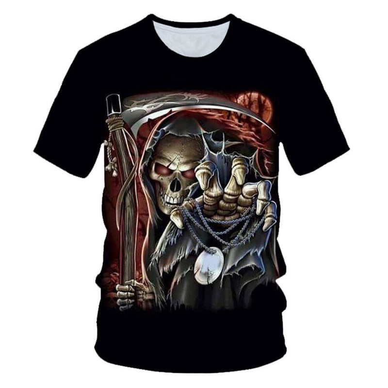Gothic Skull Scythe Polyester Grim Reaper T-shirt 01 | Gthic.com