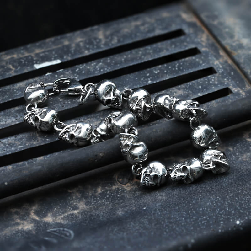 Gothic Skull Head Link Stainless Steel Bracelet | Gthic.com
