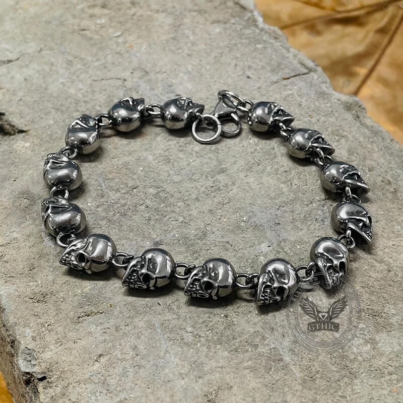 Gothic Skull Head Link Stainless Steel Bracelet | Gthic.com