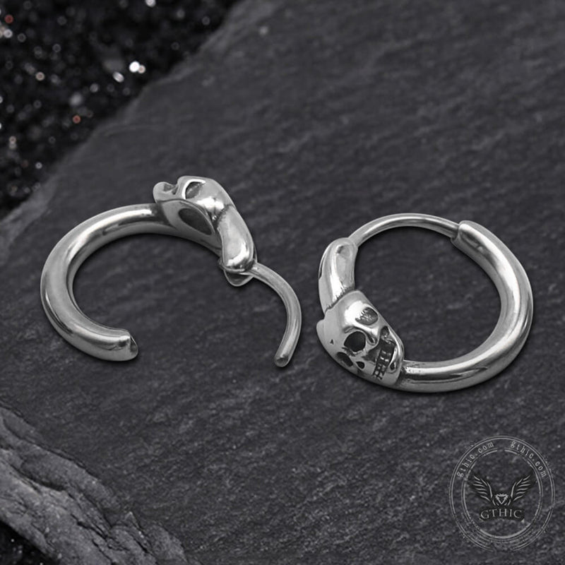 Orecchini A Teschio Gothic In Acciaio Inossidabile Per Uomo E Donna - Modello Favo, Finitura Lucida E Annerita, 14 Mm, Chiusura A Riavvitare, COOLSTEELANDBEYOND, 2 Pezzi