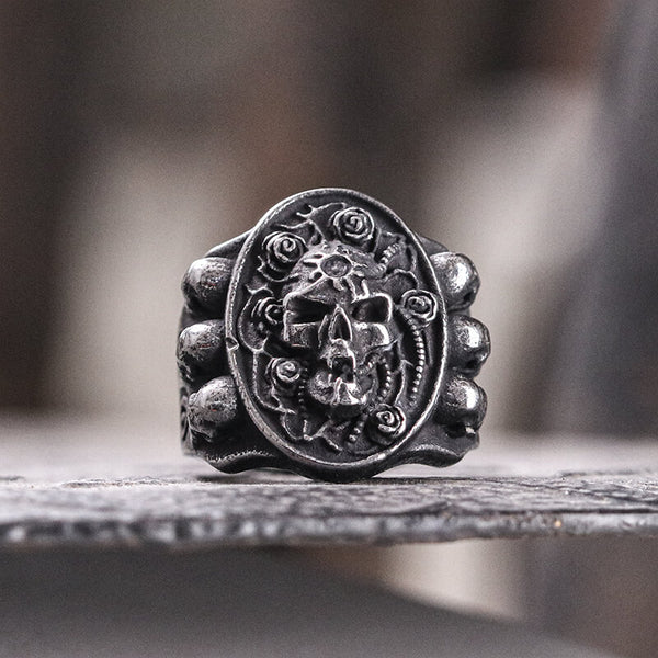 Gothic Skulls Triskele Stainless Steel Ring | Gthic.com