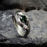 Gothic Stone Set Sterling Silver Snake Ring