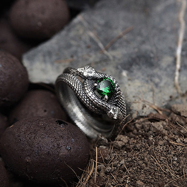 Gothic Stone Set Sterling Silver Snake Ring 01 | Gthic.com