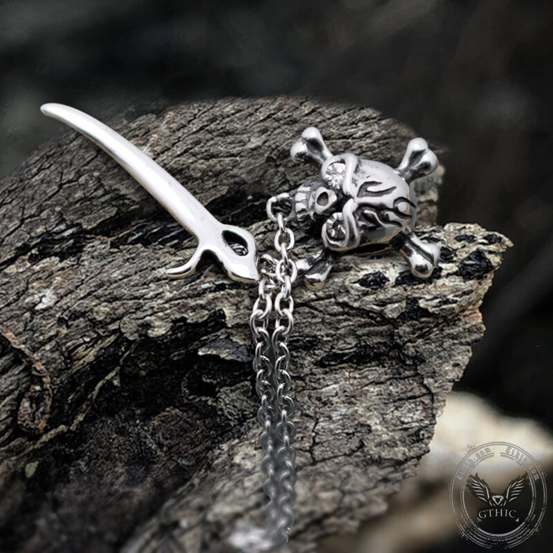 Gothic Sword Crossbone Stainless Steel Skull Stud Earrings 02| Gthic.com
