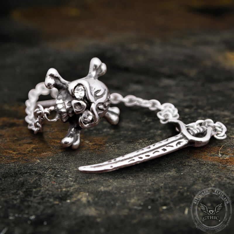 Boucles d'Oreilles Crâne Gothique Épée Crossbone Acier Inoxydable