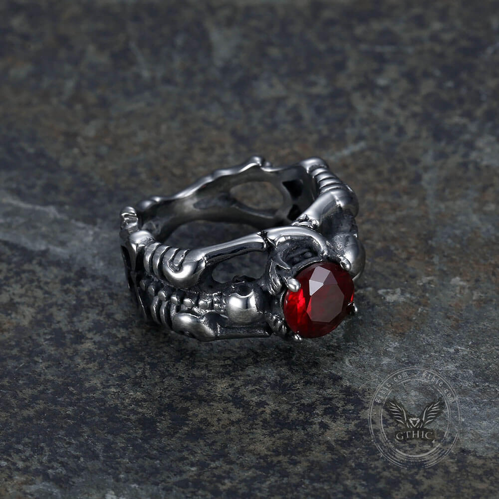 Gothic Tribute Gem Stainless Steel Skull Ring