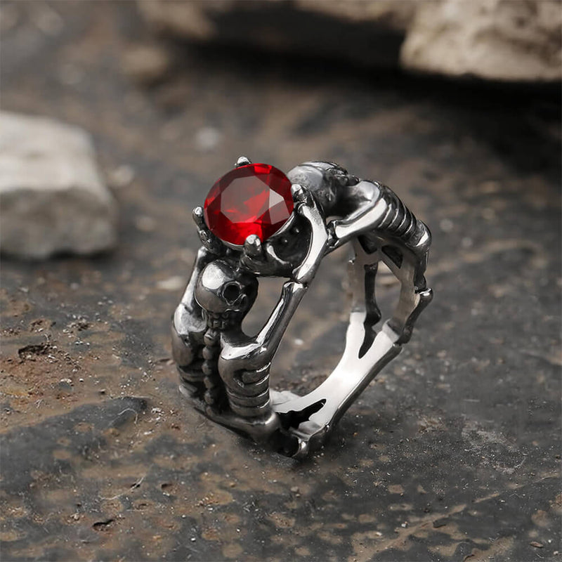 Poison Mushroom Ring with Ruby Skull and Bones and Black Diamonds Goth –  Swank Metalsmithing