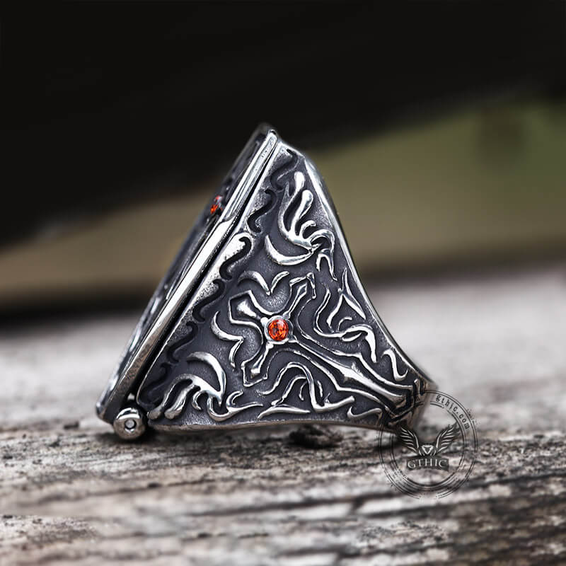 Gothic Vampire Coffin Stainless Steel Cross Ring | Gthic.com