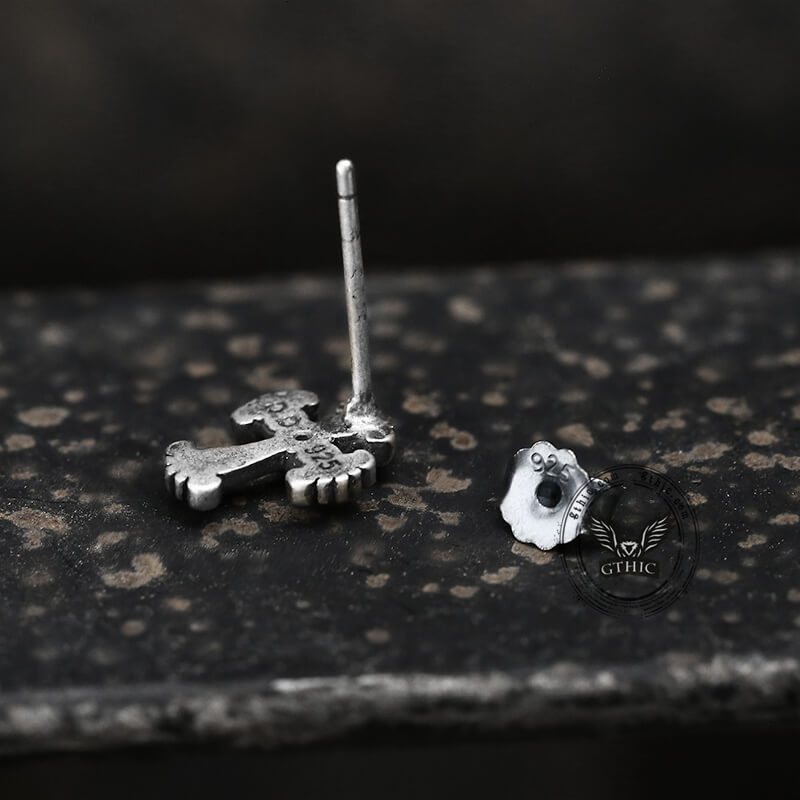 Gothic Victorian Cross Sterling Silver Stud Earrings