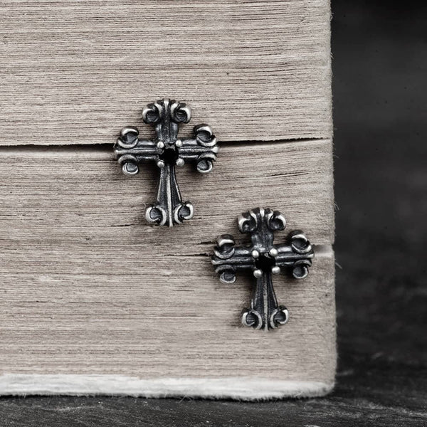 Gothic Victorian Cross Sterling Silver Stud Earrings | Gthic.com