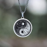 Gothic Yin Yang Mandala Stainless Steel Necklace 04 silver | Gthic.com