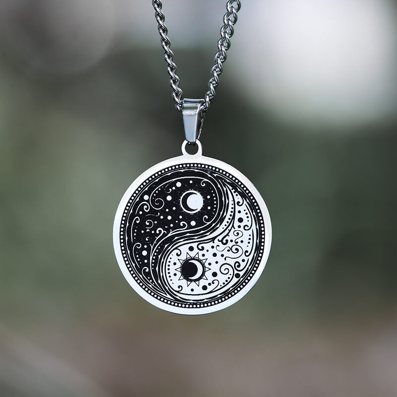 Gothic Yin Yang Mandala Stainless Steel Necklace 04 silver | Gthic.com