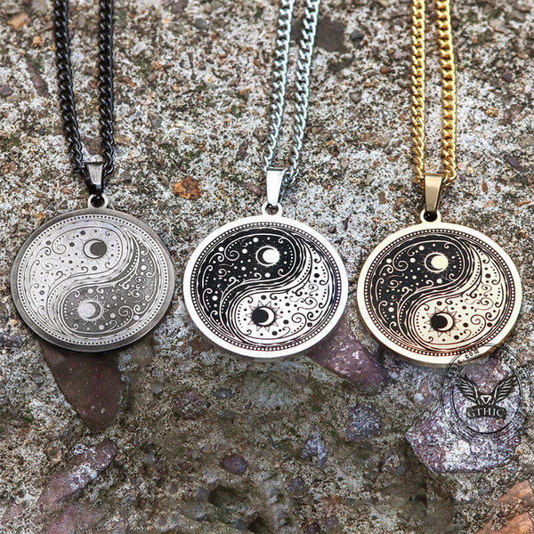 Gothic Yin Yang Mandala Stainless Steel Necklace 01 | Gthic.com