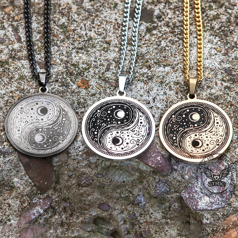 Gothic Yin Yang Mandala Stainless Steel Necklace 01 | Gthic.com