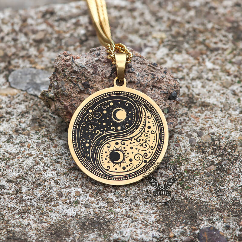 Gothic Yin Yang Mandala Stainless Steel Necklace