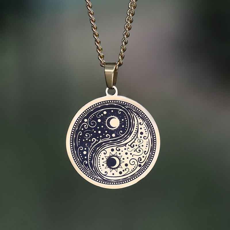 Gothic Yin Yang Mandala Stainless Steel Necklace 03 gold | Gthic.com
