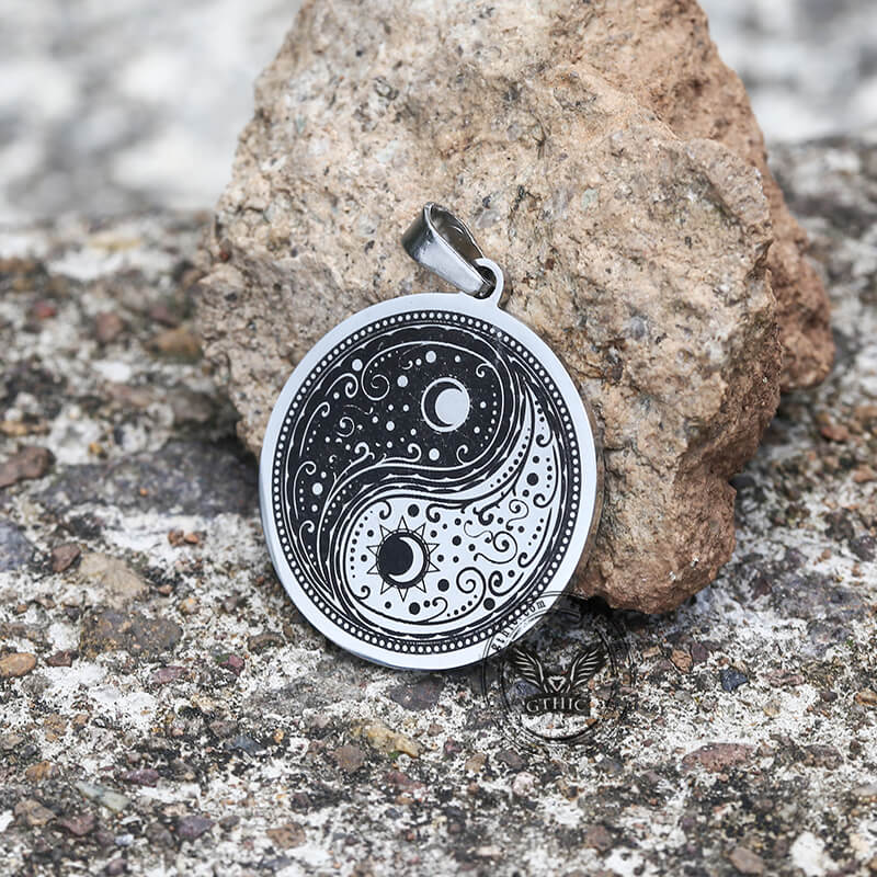 Gothic Yin Yang Mandala Stainless Steel Necklace
