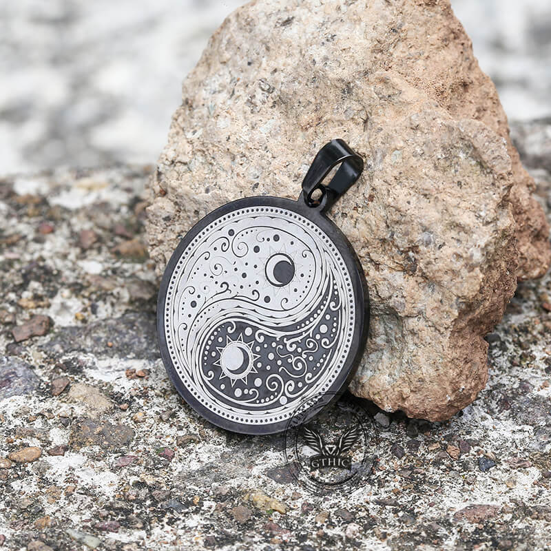 Gothic Yin Yang Mandala Stainless Steel Necklace