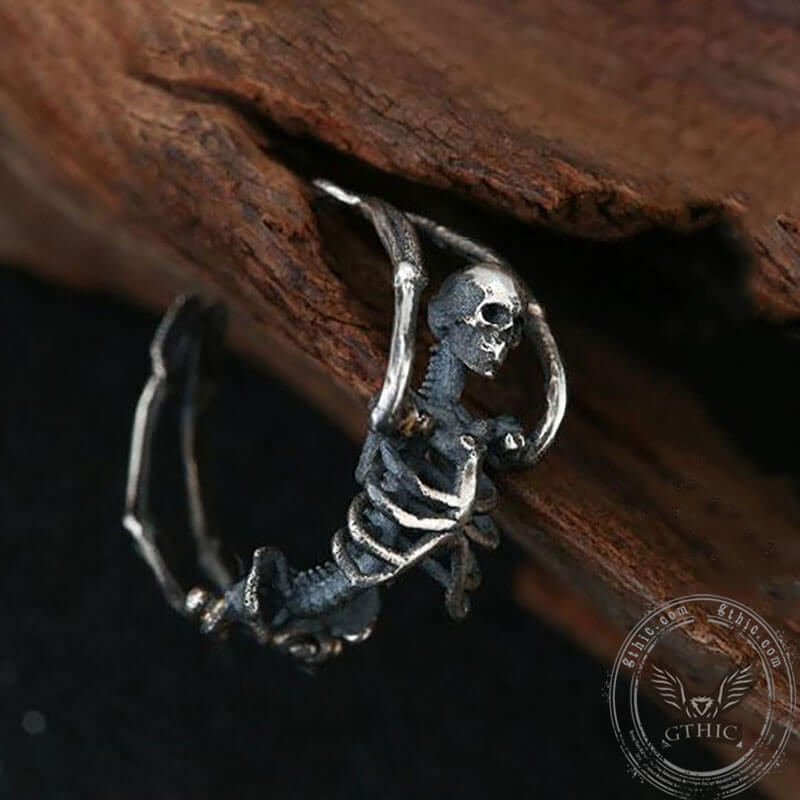 Gotische yoga schedel Sterling zilveren verstelbare ring