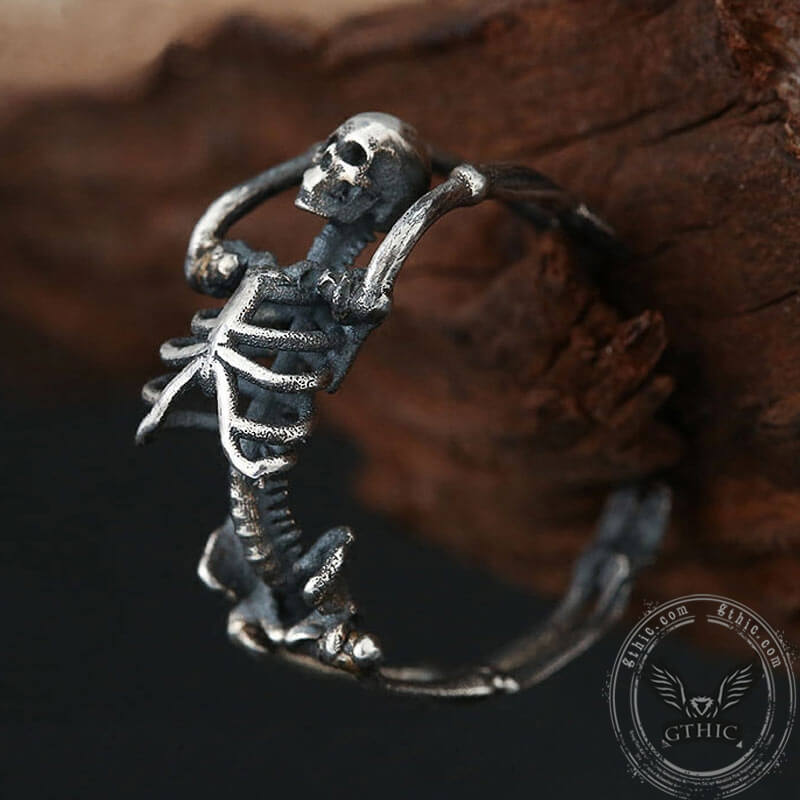 Gothic Yoga Skull Sterling Silver Adjustable Ring 05 | Gthic.com