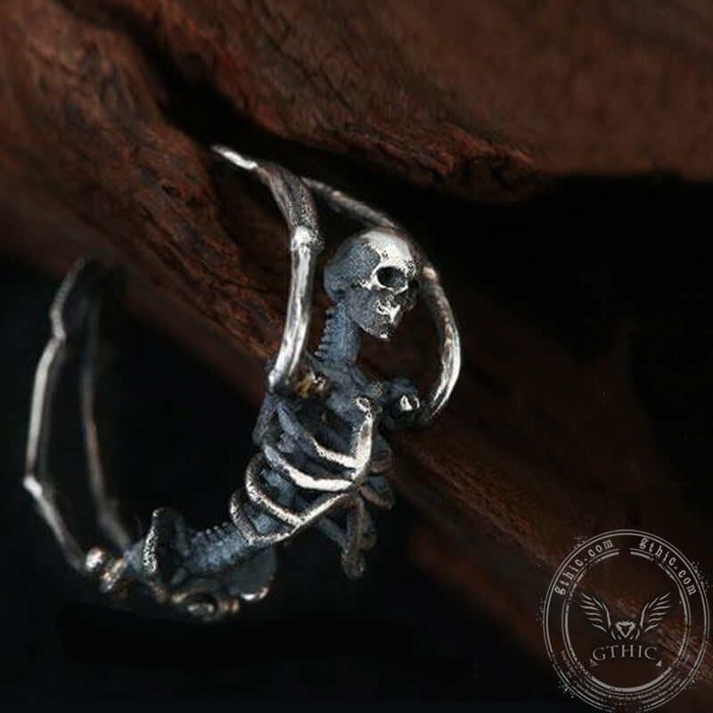 Gothic Yoga Skull Sterling Silver Adjustable Ring