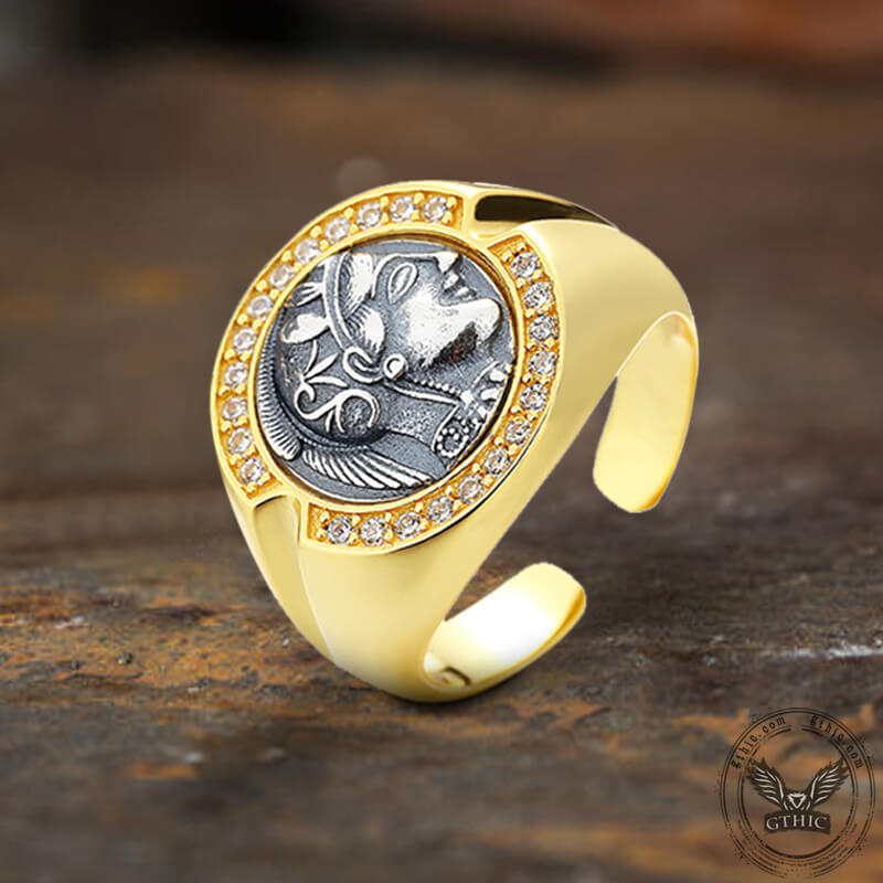 Greek Goddess Athena Coin Sterling Silver Open Ring | Gthic.com