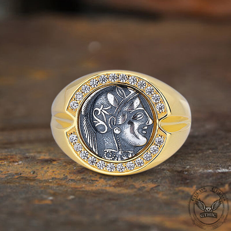 Greek Goddess Athena Coin Sterling Silver Open Ring | Gthic.com