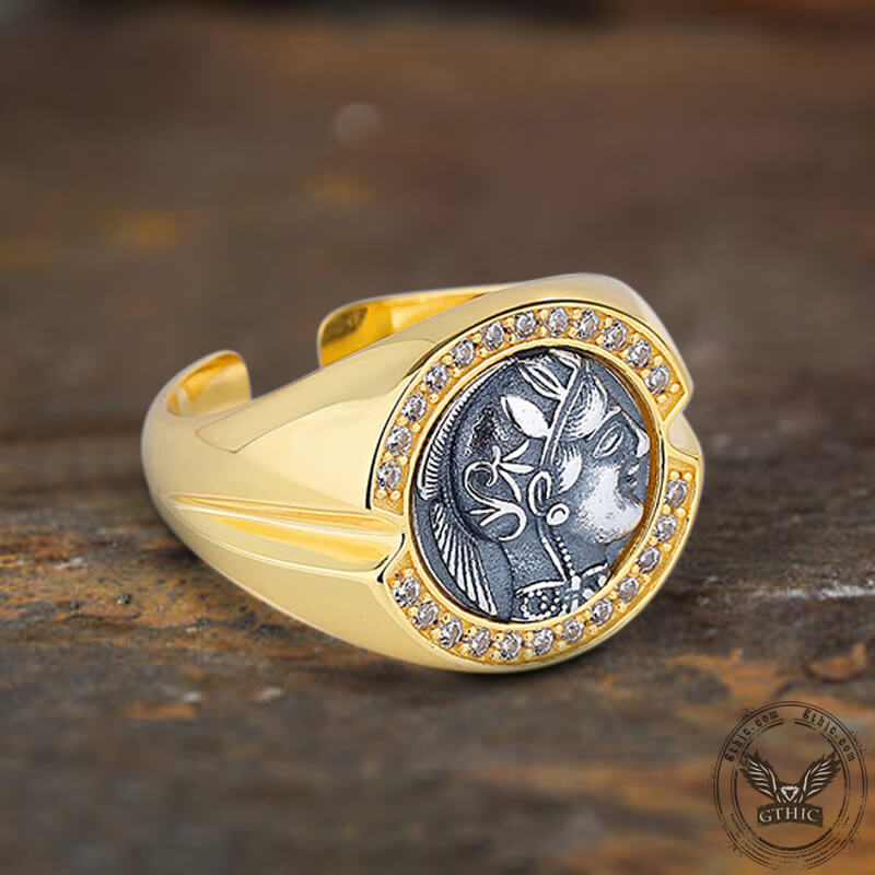 Greek Goddess Athena Coin Sterling Silver Open Ring | Gthic.com