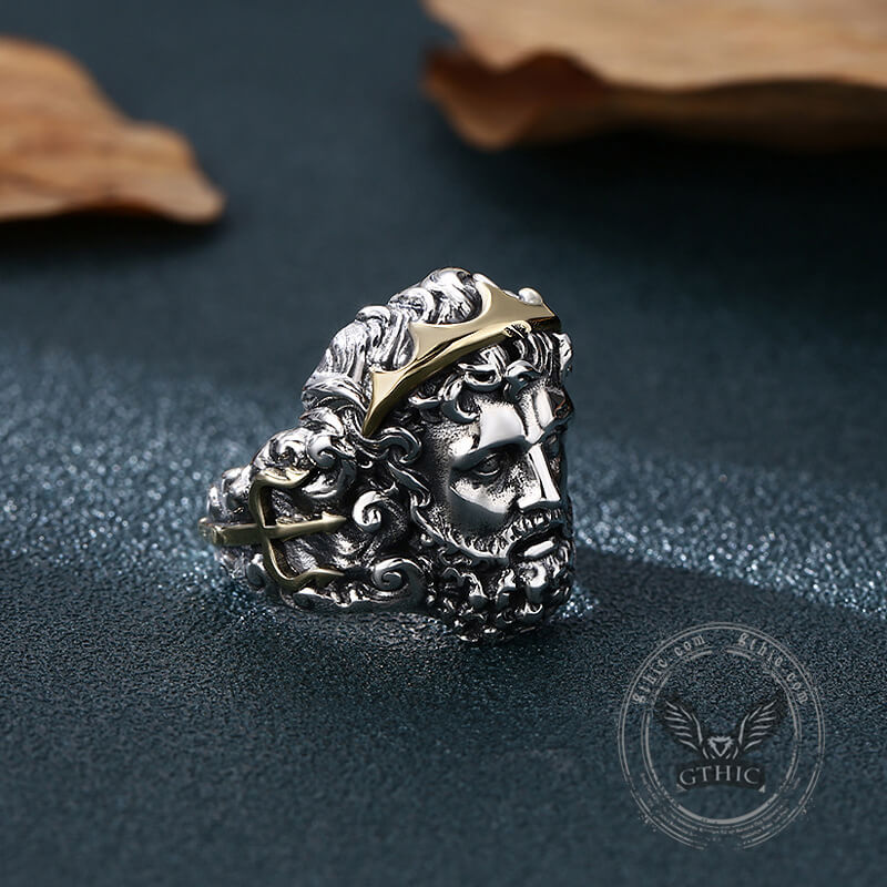Greek Mythology Zeus Head Sterling Silver Open Ring