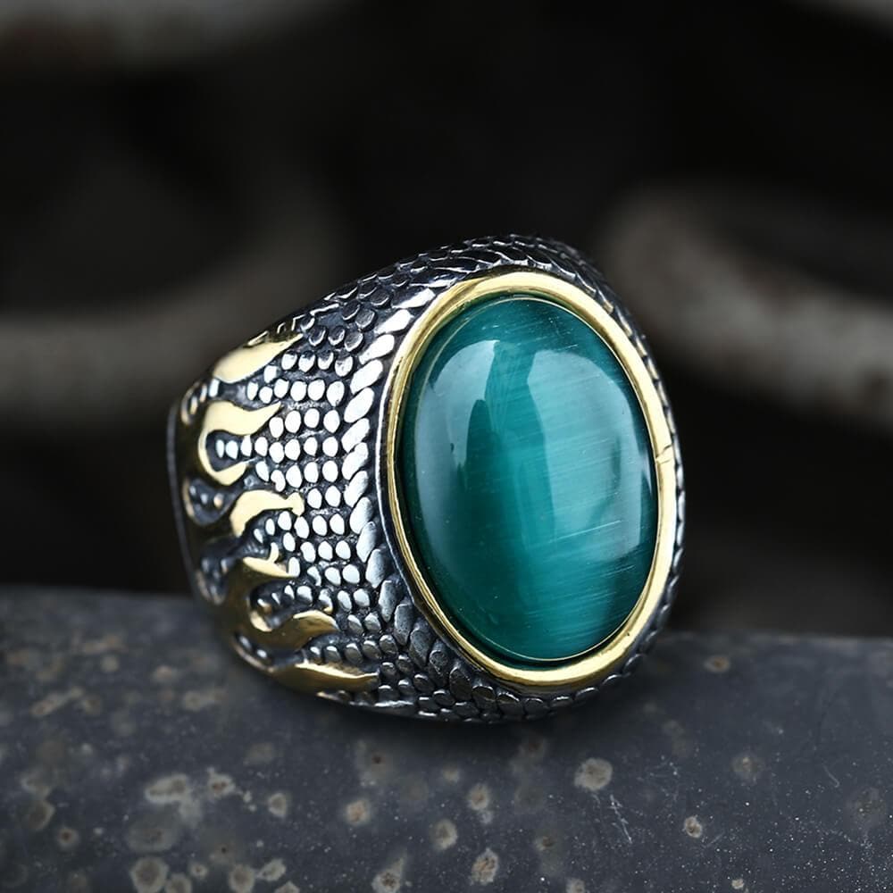 Natural Stone Flame Stainless Steel Ring | Gthic.com