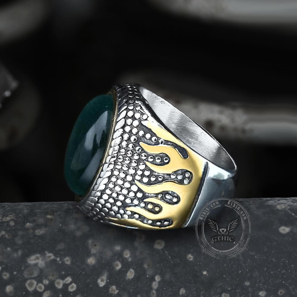 Natural Stone Flame Stainless Steel Ring | Gthic.com