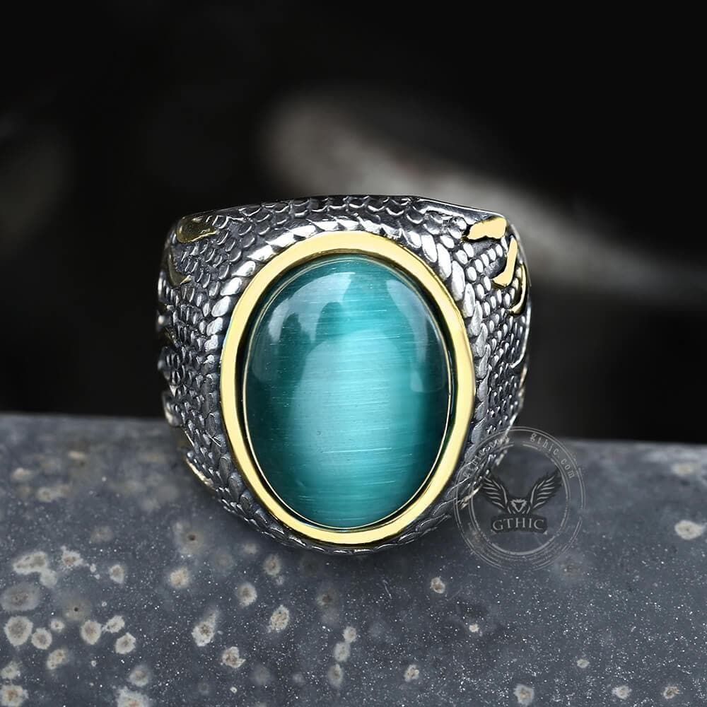 Natural Stone Flame Stainless Steel Ring | Gthic.com