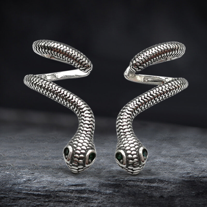Green Eye Snake Sterling Silver Ear Cuffs | Gthic.com
