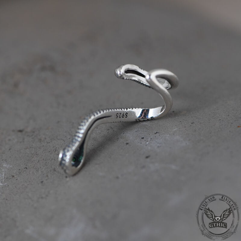 Green Eye Snake Sterling Silver Ear Cuffs