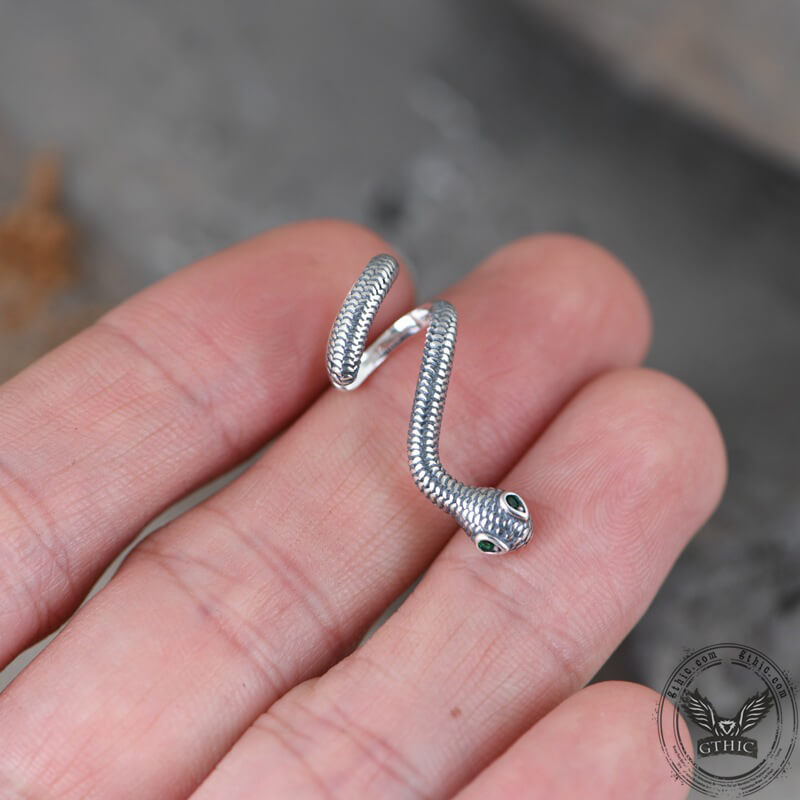 Green Eye Snake Sterling Silver Ear Cuffs | Gthic.com