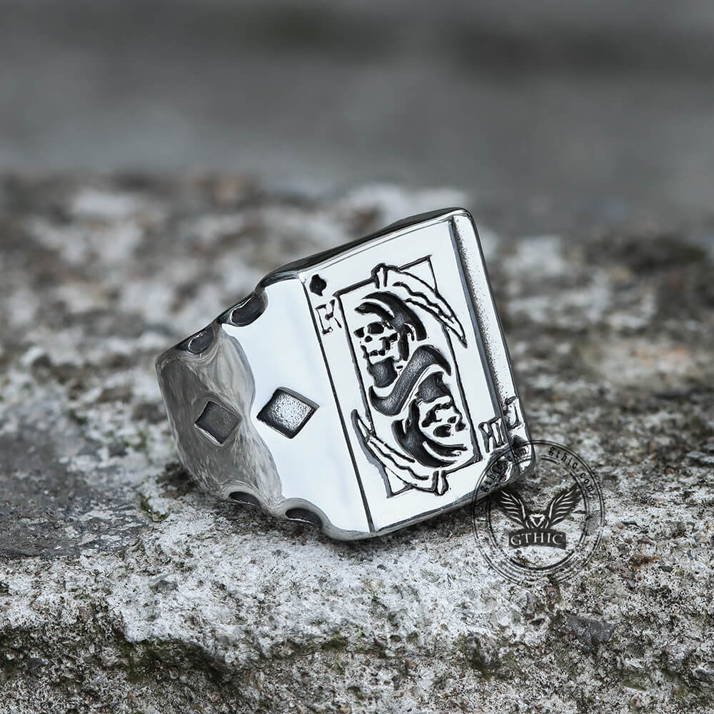 Grim Reaper Poker Stainless Steel Ring 02 silver | Gthic.com